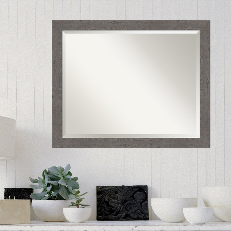 Akhia Narrow Beveled Wall Mirror, 25" x 31", Rustic Plank Gray