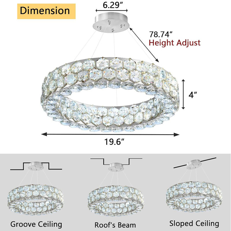 Lustre moderne pour salle à manger, Ring 20", Argent