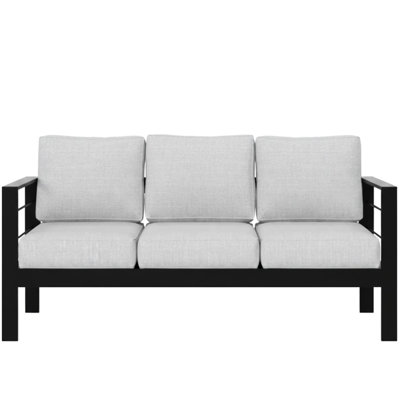 Canapé d'extérieur 3 places tout temps de 185 cm (73 po) avec structure noire et coussins gris épais, qualité commerciale, charge maximale de 408 kg (900 lb), facile à nettoyer, grande durabilité, capacité