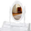 Bureau de coiffeuse blanc avec miroir pivotant à 360 °, rangement à 4 tiroirs, tabouret confortable, assemblage facile pour la chambre à coucher, table de maquillage en bois rotative, structure spacieuse rembourrée