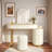Luxury Makeup Vanity Desk with 3-Color LED Mirror & Stool, Adjustable Length Vanity Table with Movable Side Cabinet and 6 Drawers