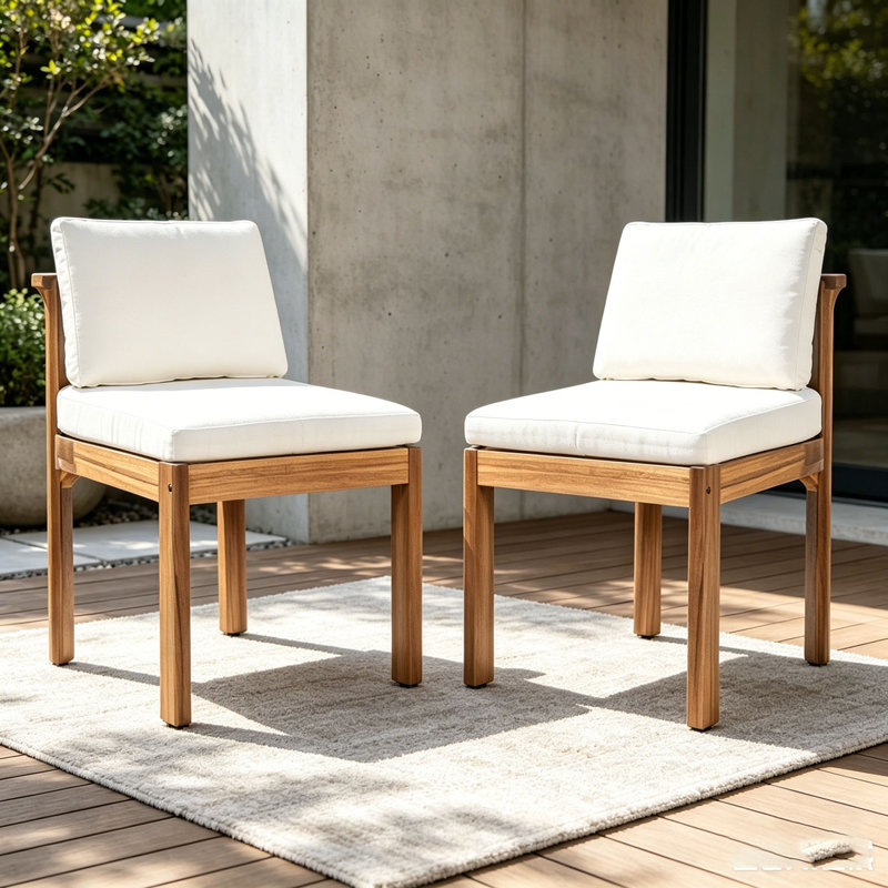 Chaise d'extérieur en bois d'acacia, Crème et teck - 4 pièces