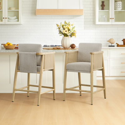 Upholstered Counter Stools with Hand-Woven Rope Arms