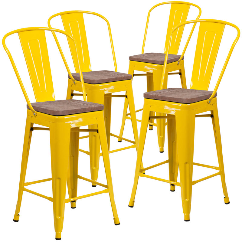 Tabouret de salle à manger en métal Margherite, Jaune, Tabouret de comptoir (siège d'une hauteur de 24 p