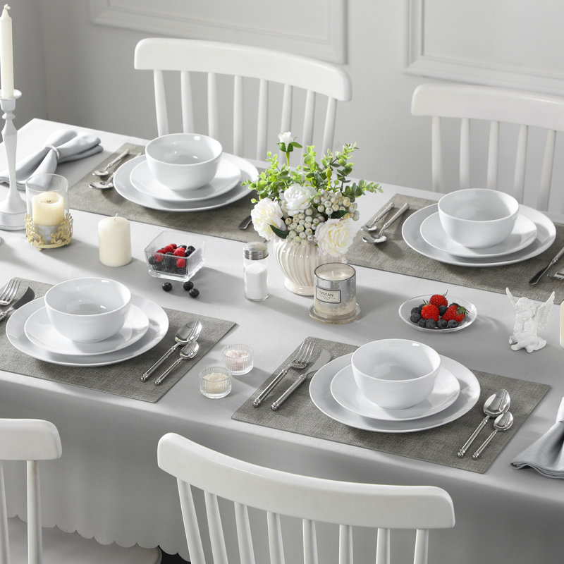 12-Piece Porcelain China Dinnerware Set, Service For 4 