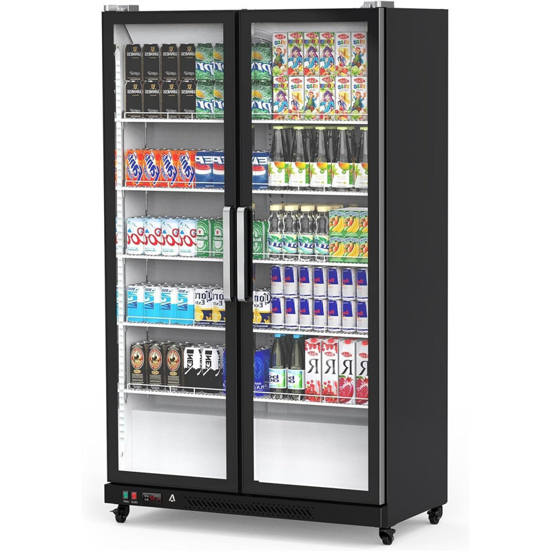 Refroidisseur d'étalage vertical pour boissons - Réfrigérateur commercial avec porte vitrée et éclairage à DEL pour la maison, le magasin, la salle de sport ou le bureau - Portes battantes doubles - 39 pieds cubes Pi.