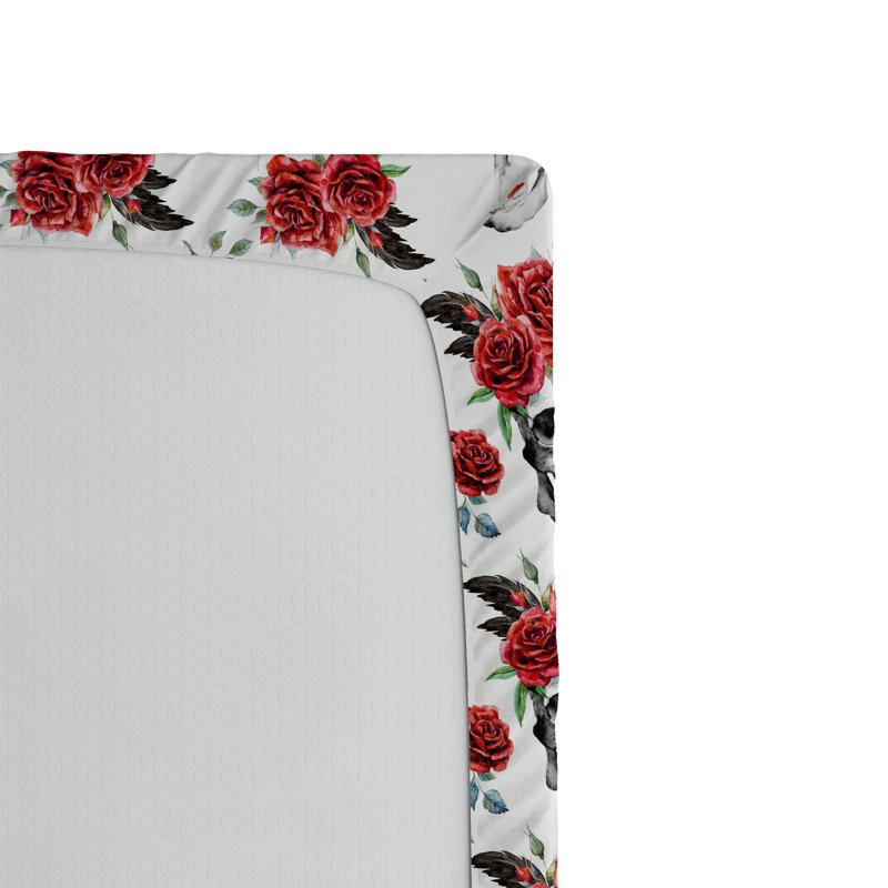 Drap-housse orange Ambesonne, Drap-housse de taille double, Vermillon / noir / vert floral