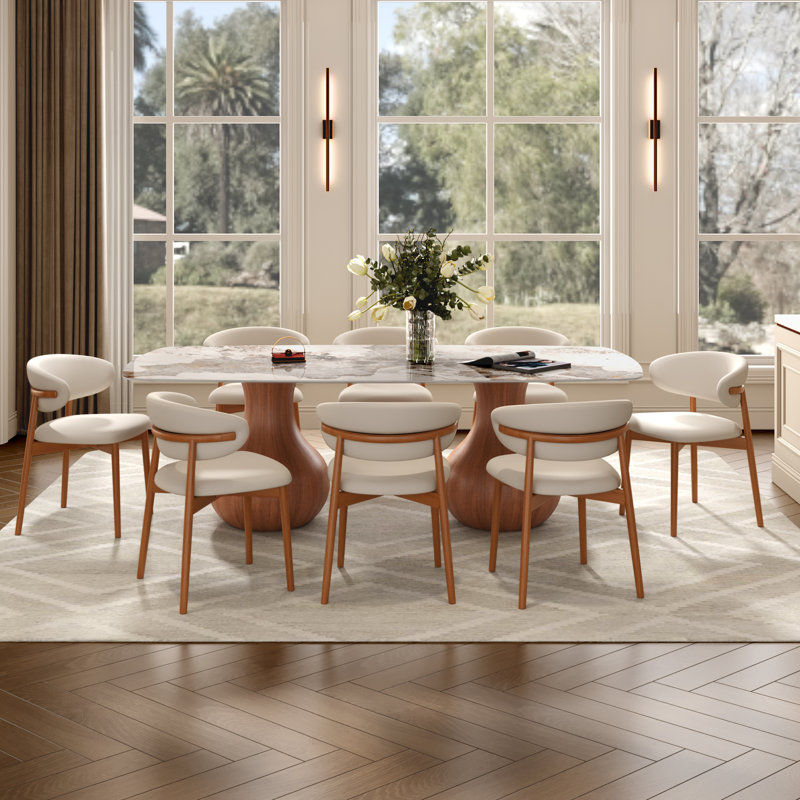 Grand ensemble de salle à manger à double piédestal pour 6 à 10 personnes Otelia, 9 pièces : table, 8 chaises