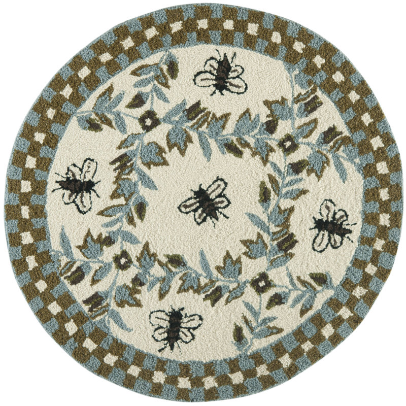Tapis ivoire en laine touffeté à la main Hollander, Rond 4 pi