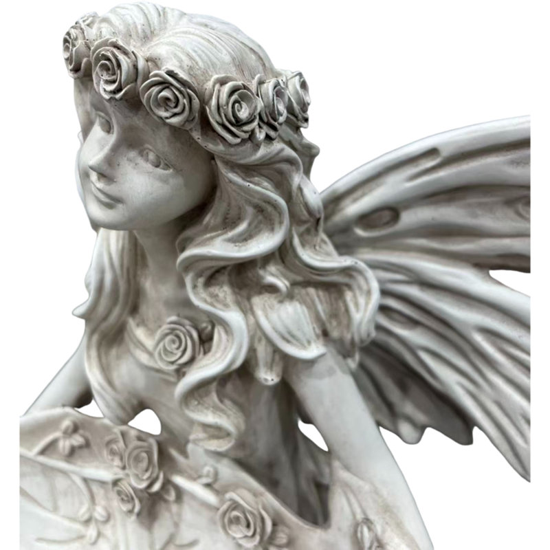 Large statue d'ange en résine avec plateau à feuilles, sculptures de jardin