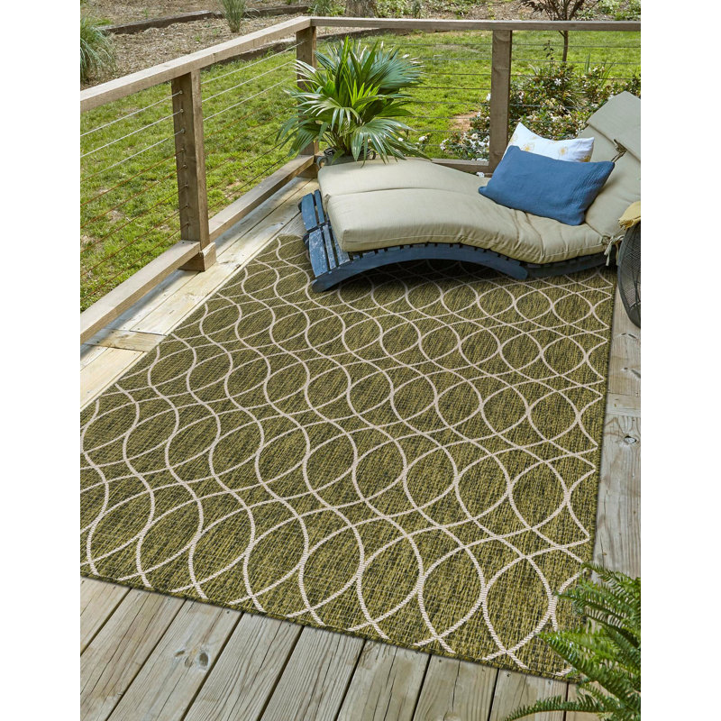 Tapis géométrique intérieur / extérieur vert, Rectangle 9 pi x 12 pi