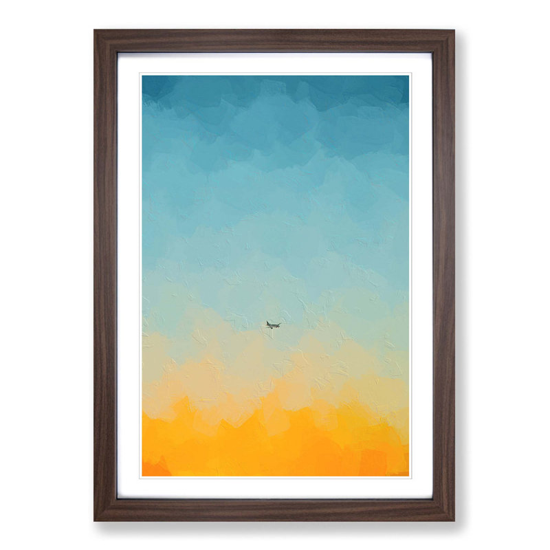 Airplane At Sunset In Abstract - Single Picture Frame Painting, 33cm H x 24cm W x 2cm D, Walnut Framed