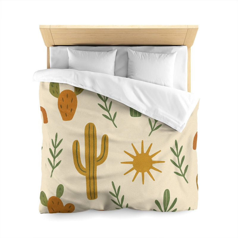 Microfiber Duvet Cover Boho Style, Design 23, Queen Duvet Cover, Orange/Yellow/Green/White