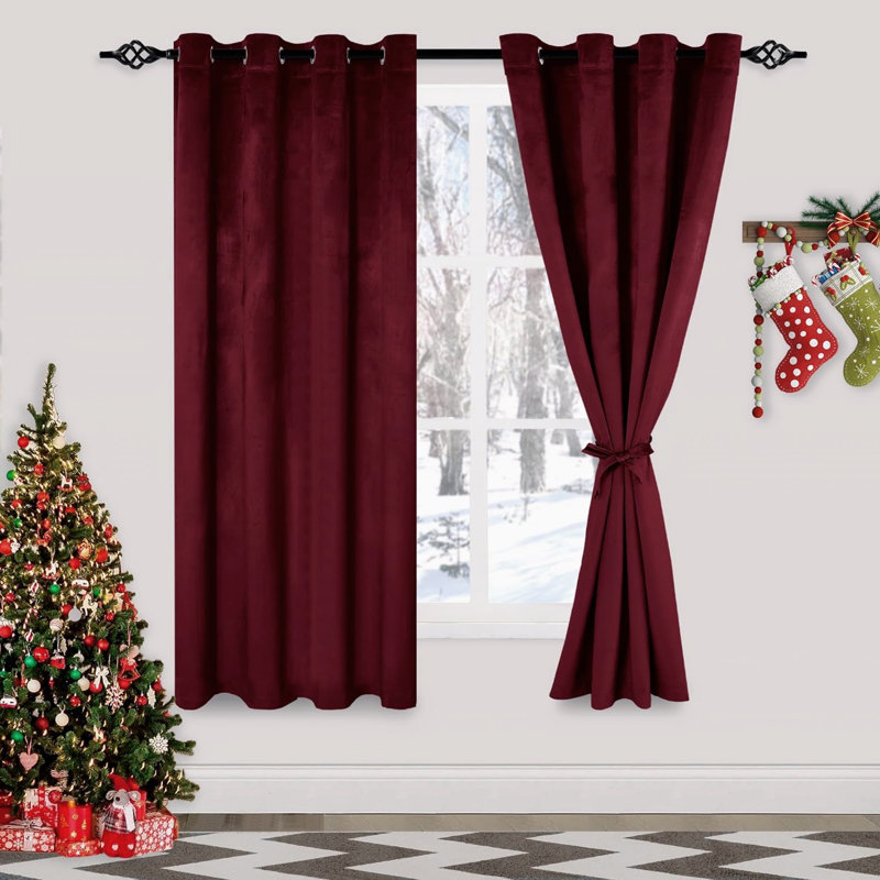 Rideaux en velours occultant de Noël pour votre maison et votre bureau, Rouge Bourgogne, L 52 po x L 96 po