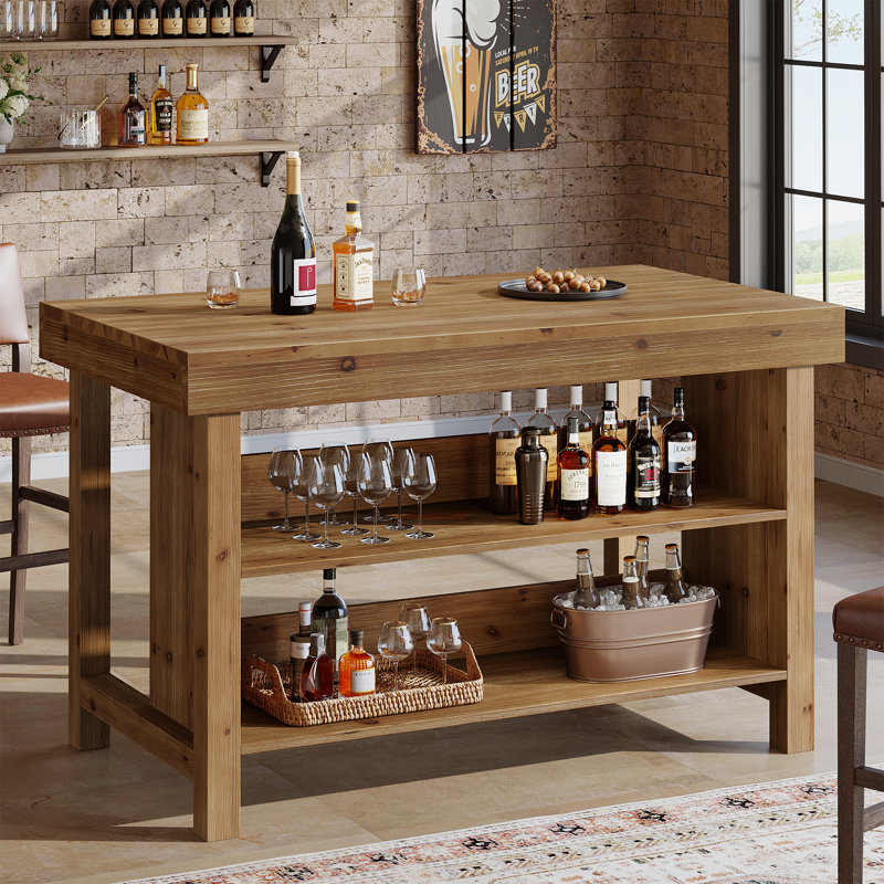 Table de bar à 3 niveaux en bois massif de 55 pouces, Brown