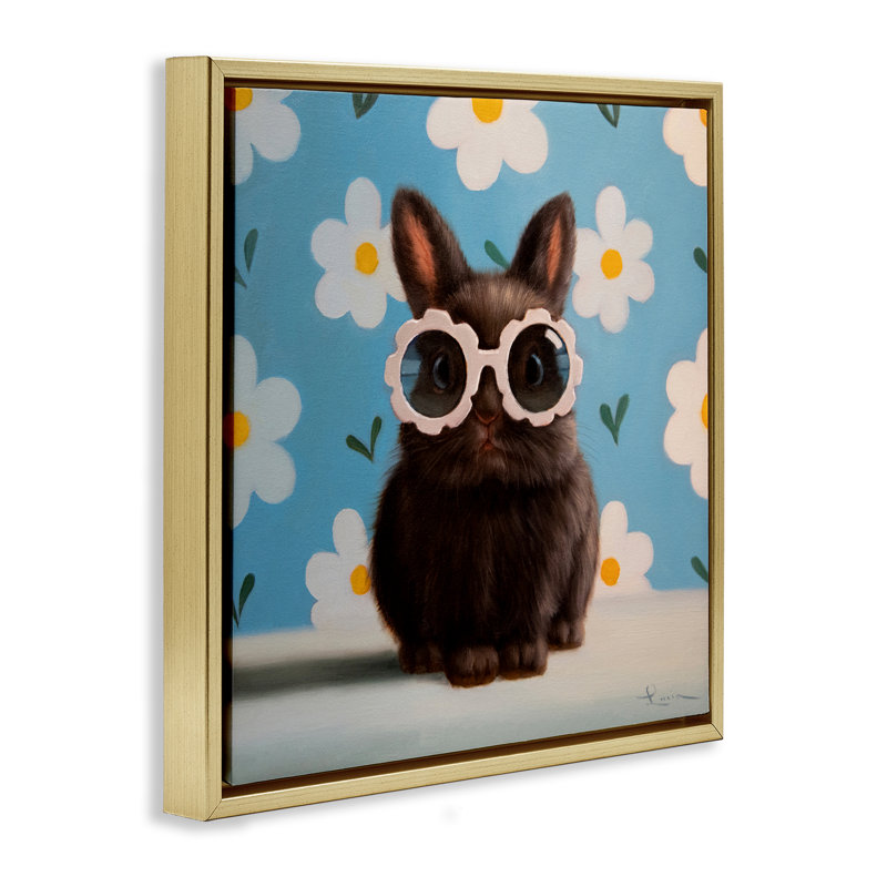 Cadre flottant Flower Child Bunny, design par Lucia Heffernan, H 25 po x l 25 po, Cadre flottant métallique doré