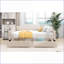 Lit de jour double rembourré en lin et bois de pin avec 2 tiroirs de rangement, beige - aucun sommier nécessaire