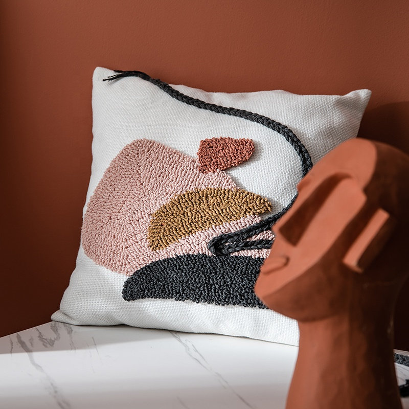  Coussin 18 po x 18 po avec insert, Blanc / rose / or / rouille