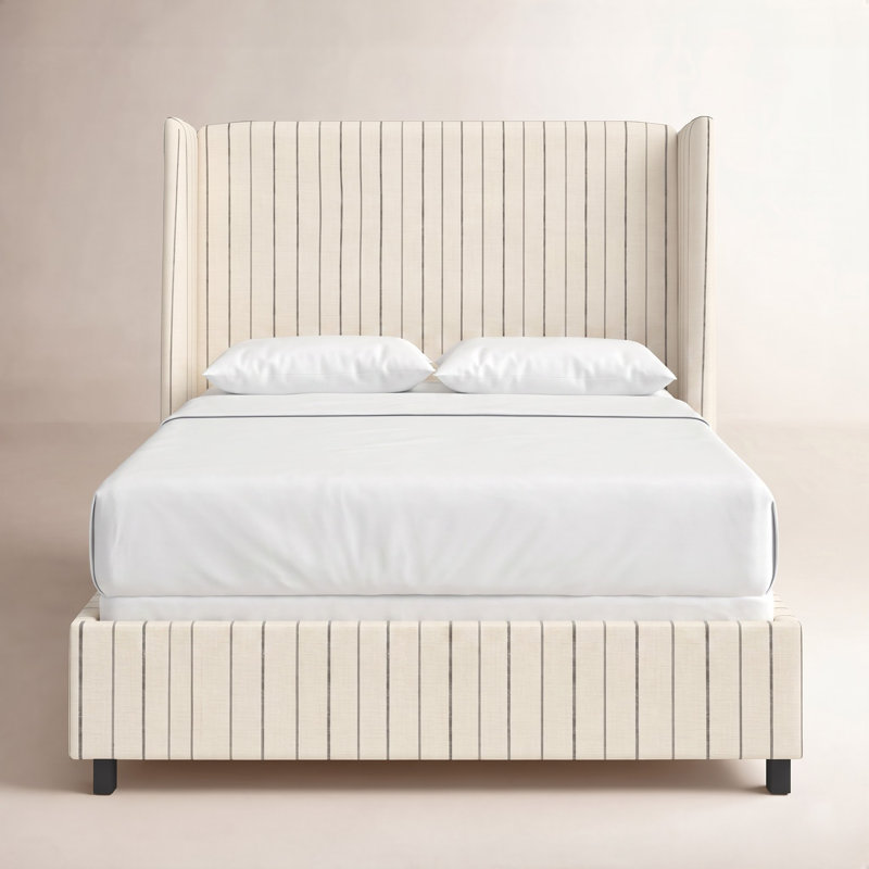 Tilly Upholstered Wingback Bed, Twin, Fritz Charcoal Stripe