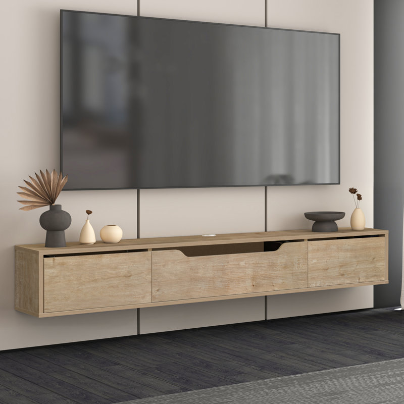 Luna Floating Tv Stand For Up To 80" Tv Wall Mounted Media Console, Oak