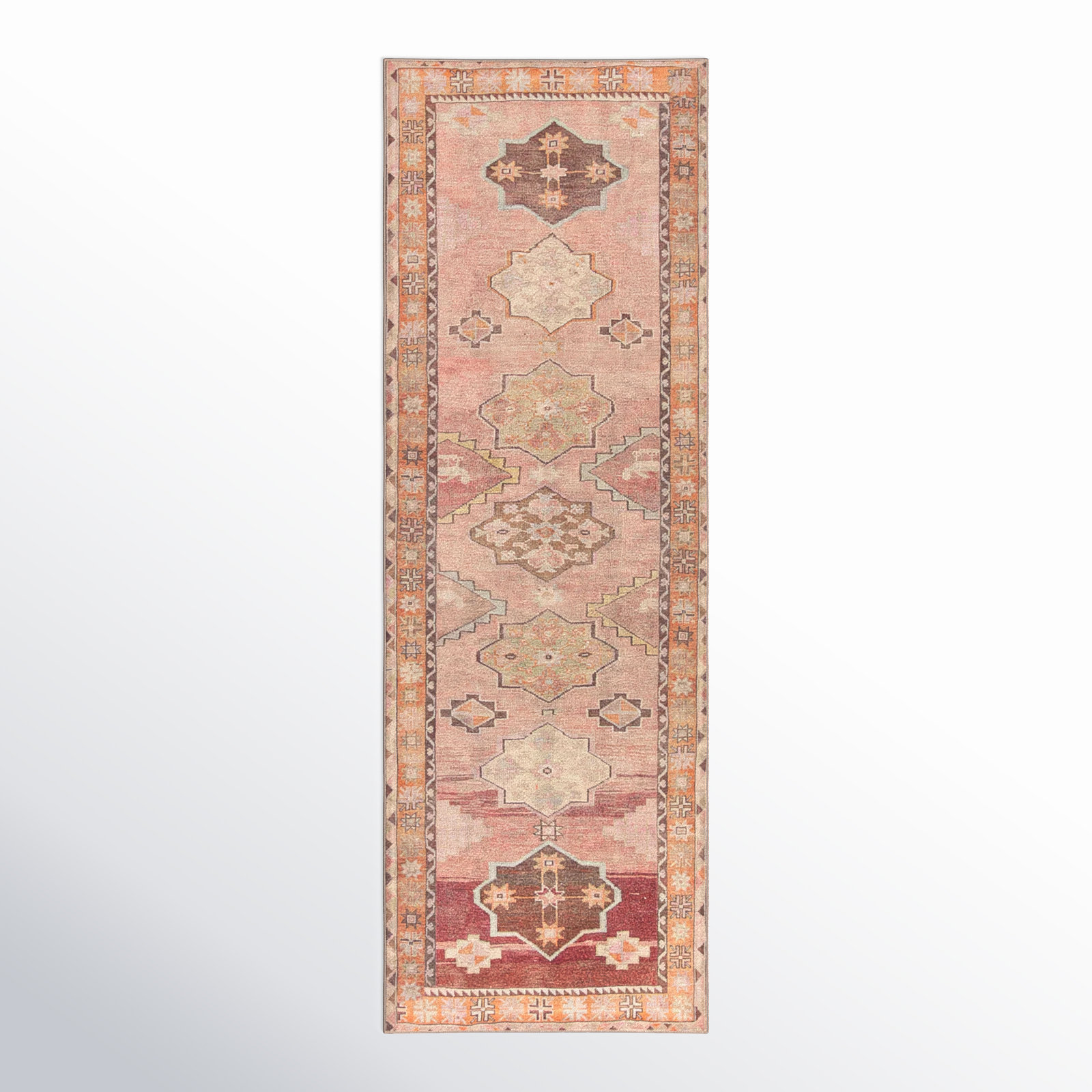 Debary Machine Washable Performance Orange/Pink/Brown Rug, Runner 2' x 6'