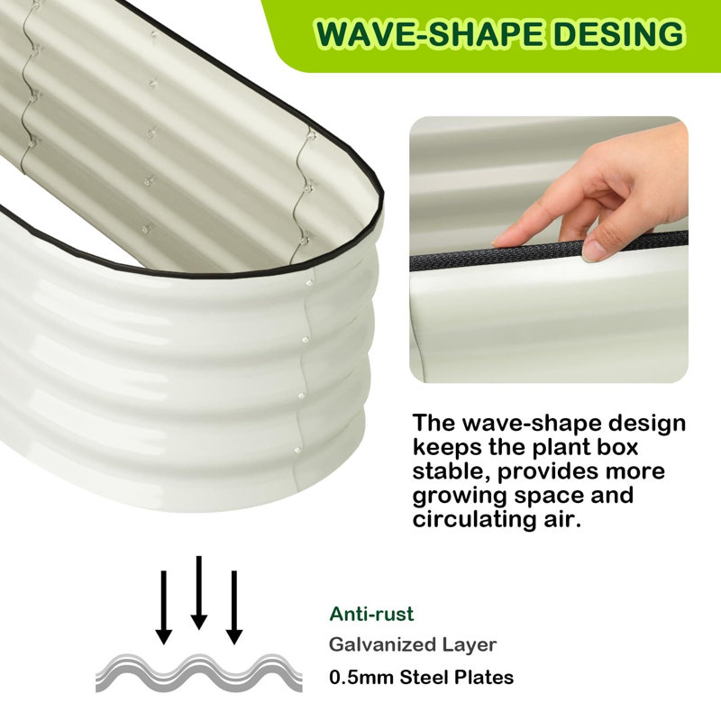 Lit de jardin surélevé ovale en métal galvanisé Premium, Beige, H 12 po x l 24 po x P 54 po