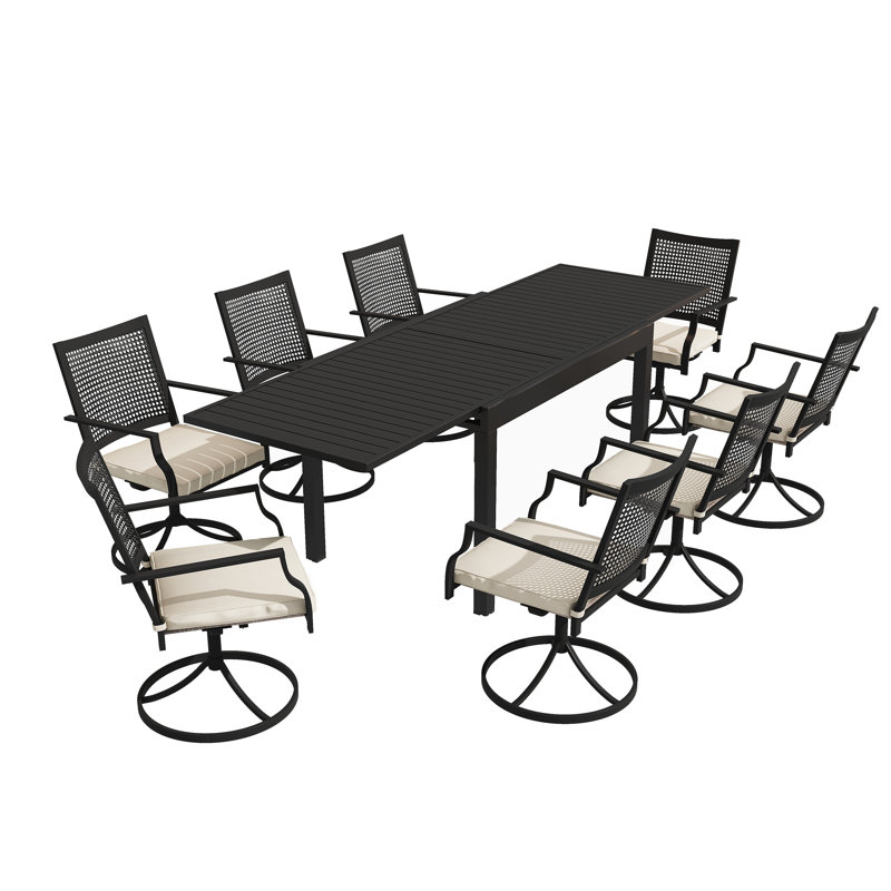 Attebery 8 - Person Patio Dining Set with Extendable Rectangular Table, Black