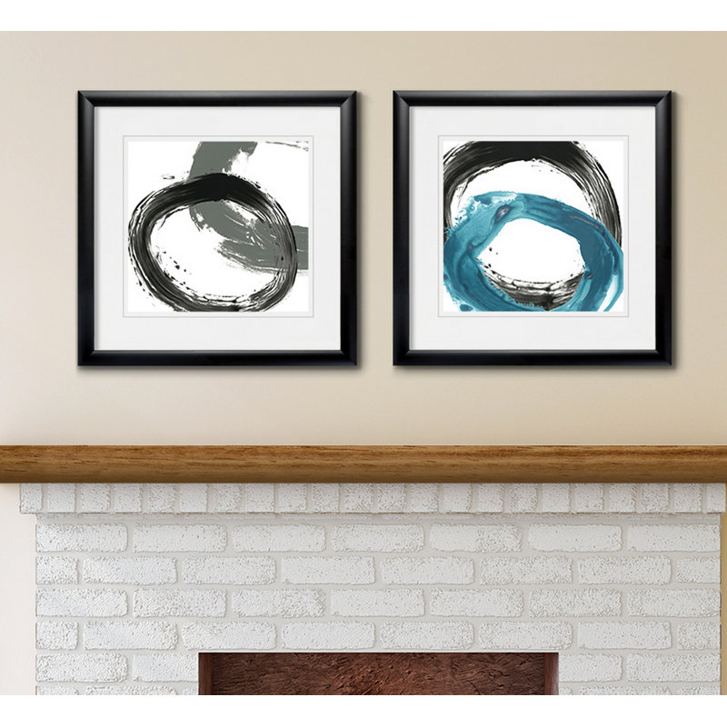 'Circular Reaction II' - Matted and Framed Under Acrylic Glass, Set of 2, Large Living Room Wall Art