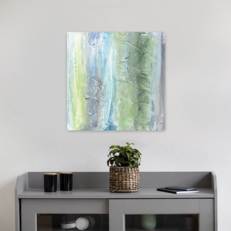 Art contemporain aquatique et vert avec art abstrait aqua, H 18 po x l 18 po