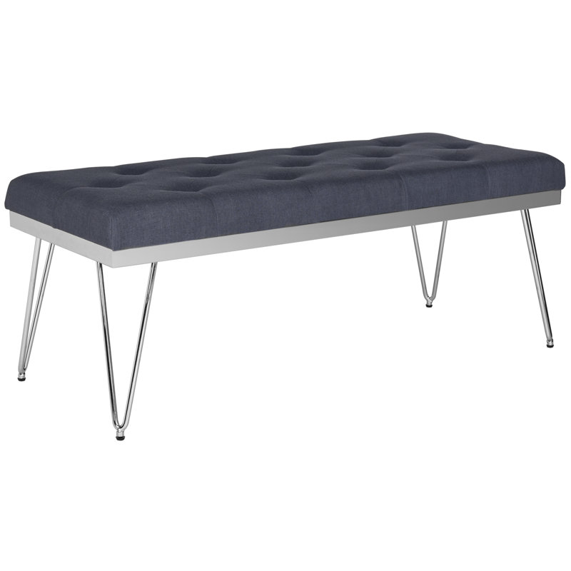 Brychan Faux Leather Upholstered Bench, Navy / Chrome