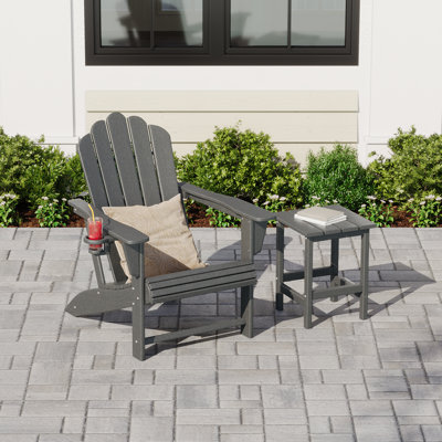 Lucus Weather Resistant Poly Adirondack Chair with Side Table
