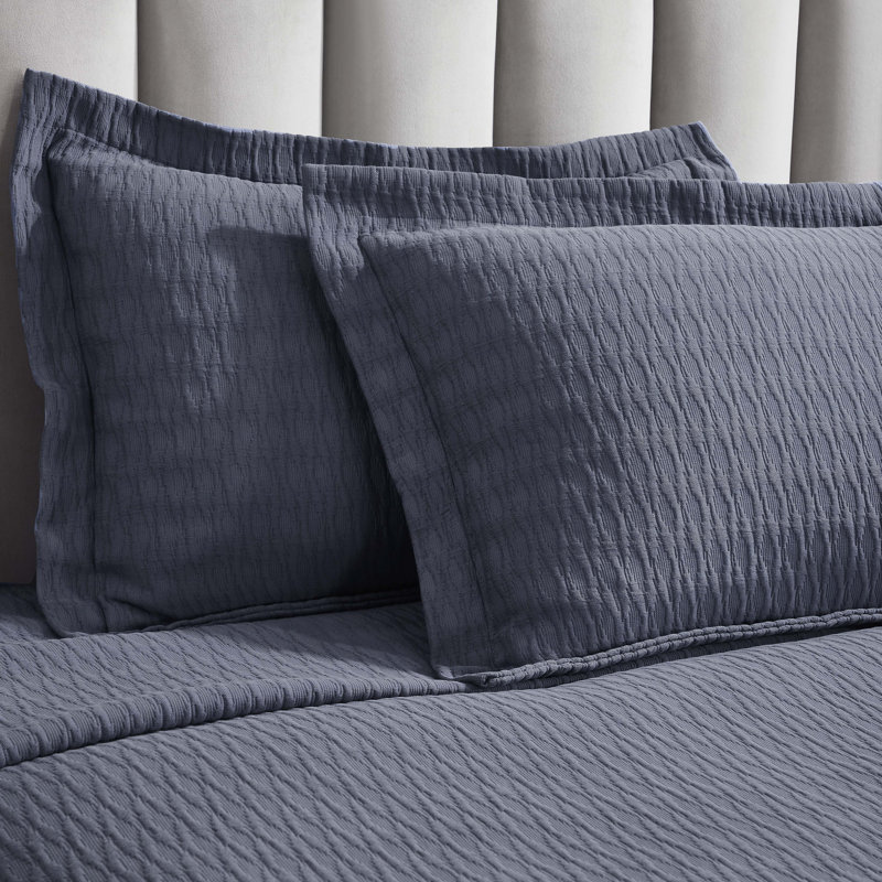 Calvert Cotton Medium Weight Matelasse Weave Diamond Lattice Bedspread Set, Denim Blue