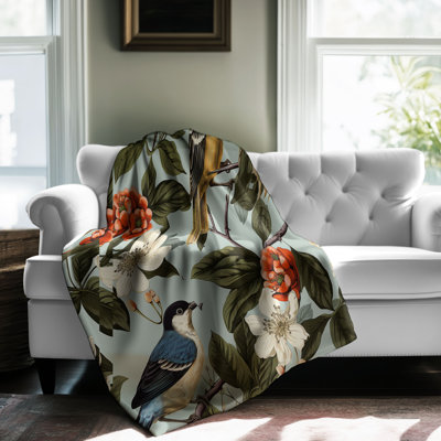 Feathered Florals - Couverture sherpa de qualité supérieure 1 pièce