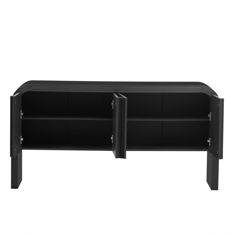 Armoire de rangement rayée avec 4 portes, tablettes réglables, pin durable et panneau de fibres à densité moyenne, parfaite pour une utilisation moderne et polyvalente