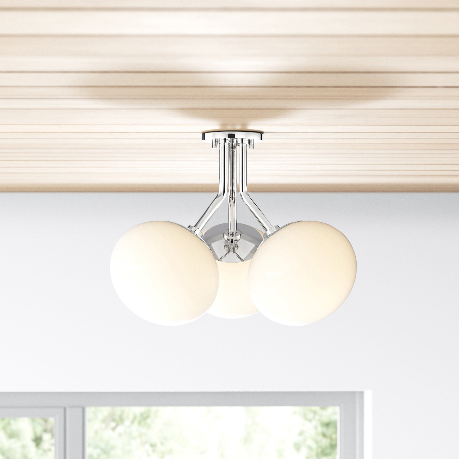 Alex 3 Light Glass Semi Flush Mount, Polished Nickel