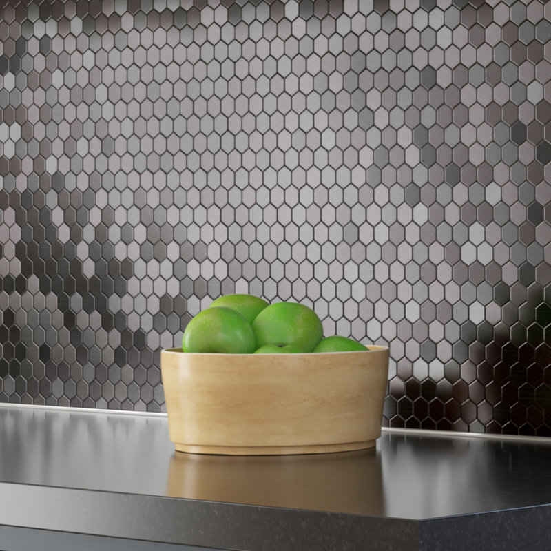Carreau de mosaïque auto-adhésif en métal 11 po x 12 po Hex II