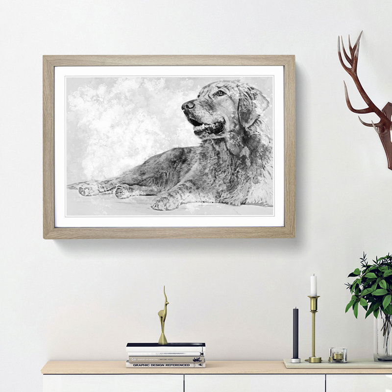 Golden Retriever in Abstract - Picture Frame Art Print, 36cm H x 48cm W x 2cm D, Oak Framed