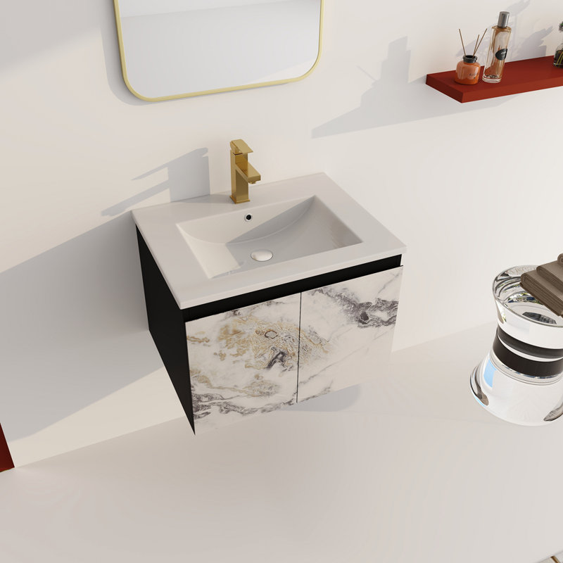 Meuble-lavabo flottant mural avec lavabo en céramique