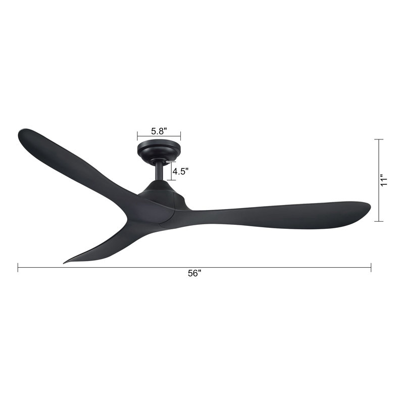 Ventilateur de plafond à 3 pales 56 "avec télécommande sans lumières Garuda, Noir
