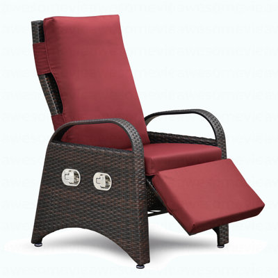 Outdoor Recliner Chair,2 Buckle Adjustment Mechanism Reclining Lounge Chair And Removable Soft Cushion, With Modern Armchair And Ergonomic For Home, Sunbathing Or Relaxation (Brown + Red)