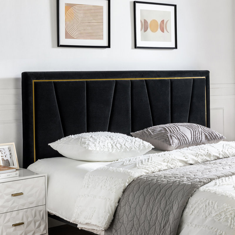 Plympton 56'' H  Velvet Upholstered Headboard with Solid Wood, Black, Queen