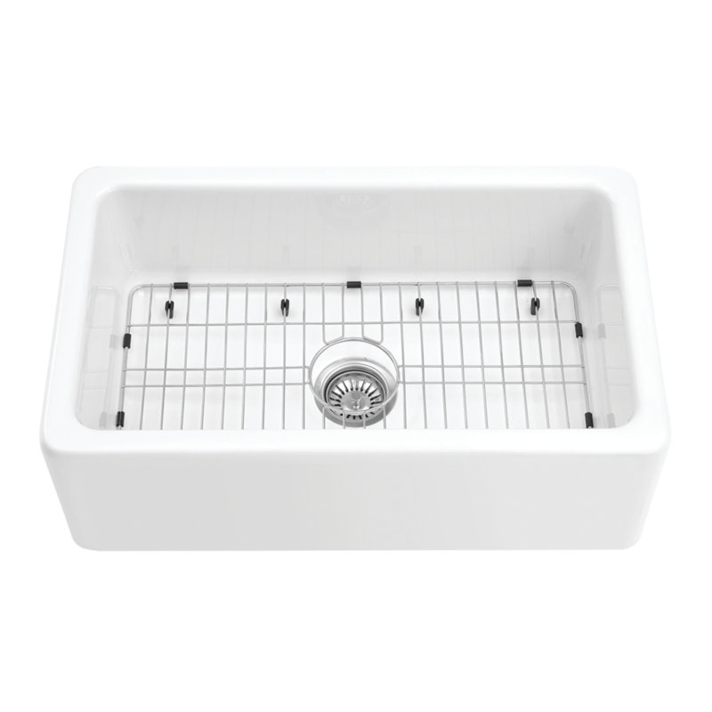 Kingston Brass Kaolin 30-Inch Fireclay Farmhouse Kitchen Sink, Glossy White