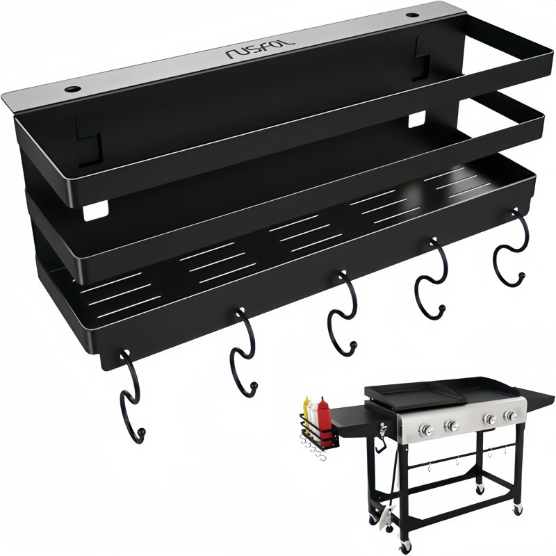 Support de rangement pour plaque de cuisson, tablette à barbecue à 3 niveaux en acier inoxydable avec crochets pour grillades à l'extérieur