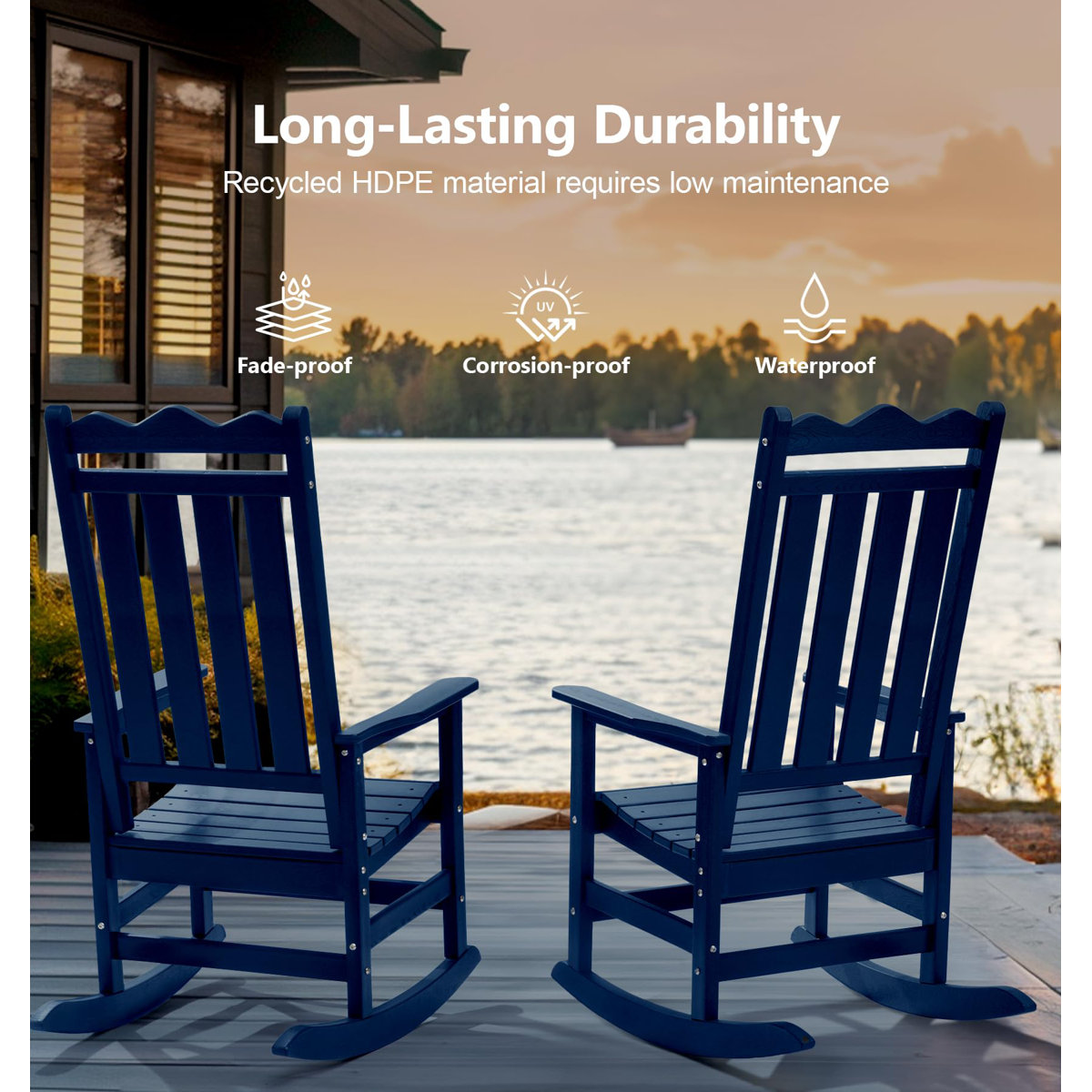 Lark Manor™ Set of 2 HDPE Patio Outdoor Rocking Chair Pre-Assembled ...