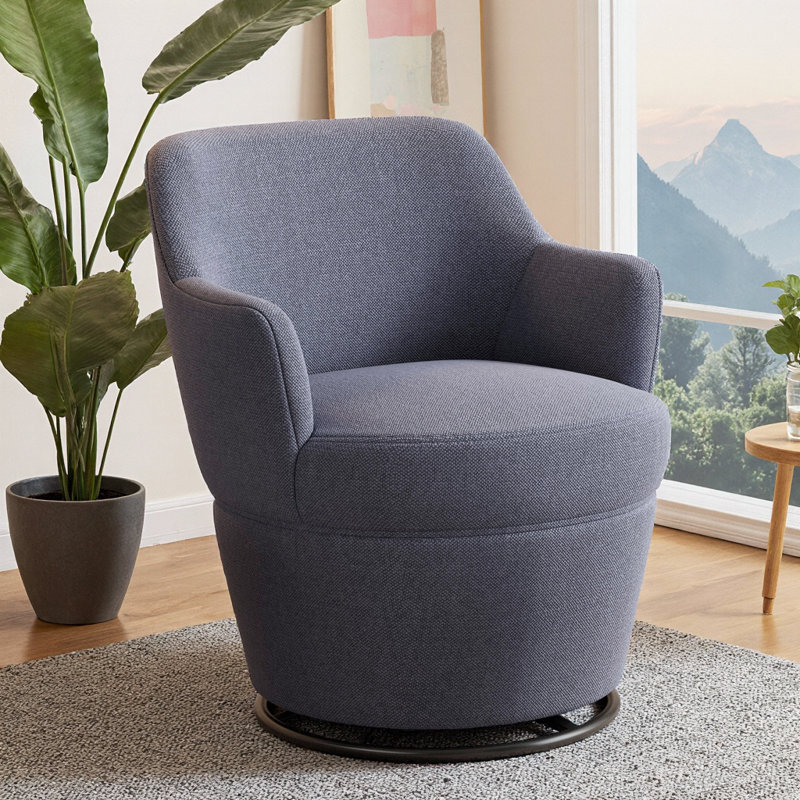 Fauteuil d'appoint pivotant à 360 ° avec repose-pieds en lin de coton bleu, salon moderne, chaise de chambre à coucher, Bleu