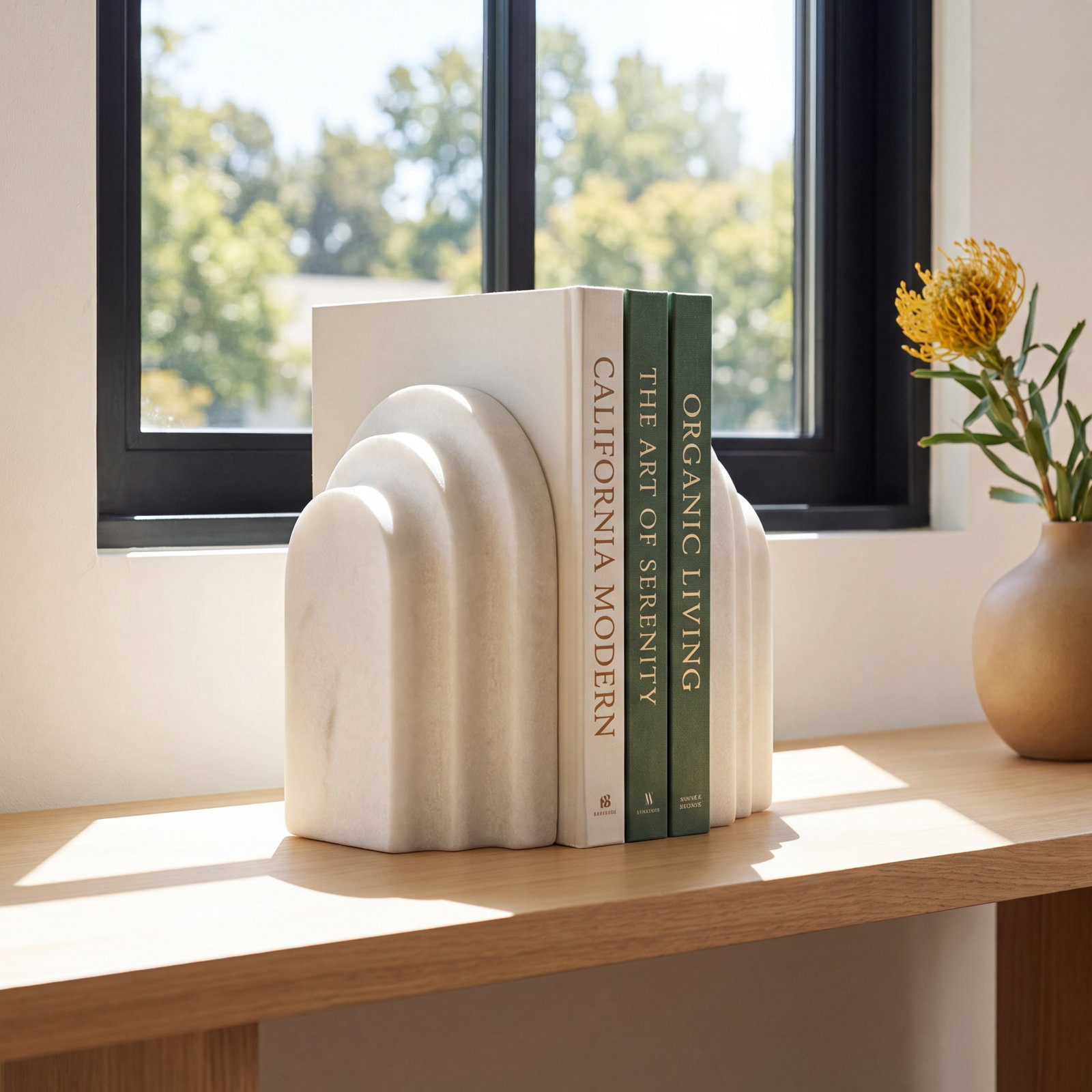 Varro Stepped Arch Bookends, White