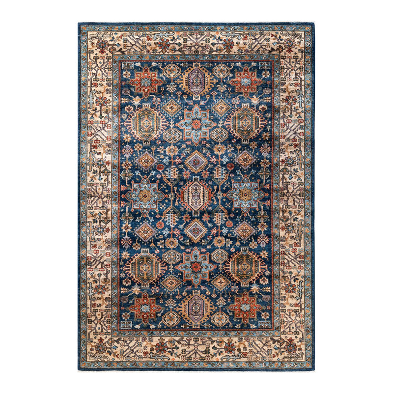 Tapis ivoire / bleu Demontra One-of-a-Kind 6 pi 1 po x 8 pi 11 po