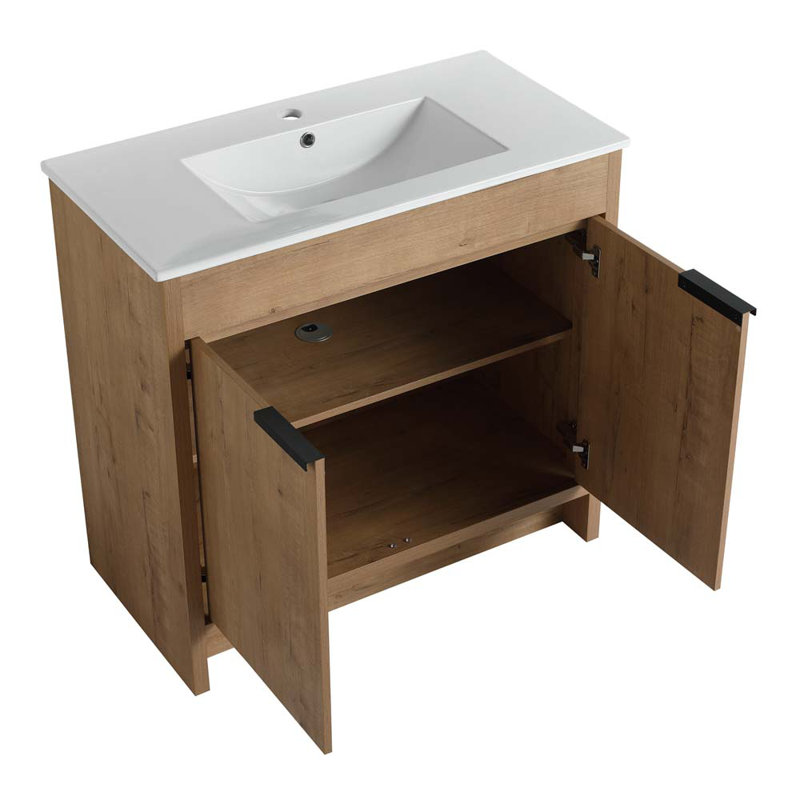 Meuble-lavabo simple 35,9 po avec lavabo, Imitation chêne