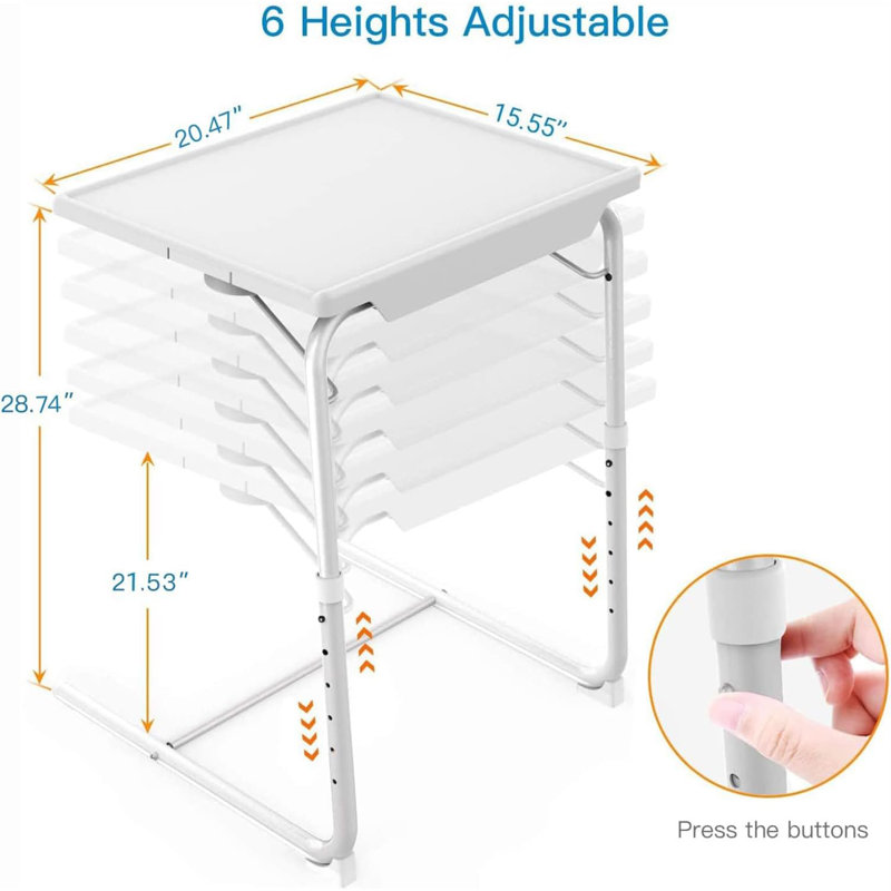 White Adjustable Portable TV Tray Table with Cup Holder