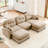 3 - Seat Chenille Modular U Shaped Couch With , Ergonomic Design, Camel Color, 2 Throw Pillows And Pillows, Easy Install, Design-121046607-121046609